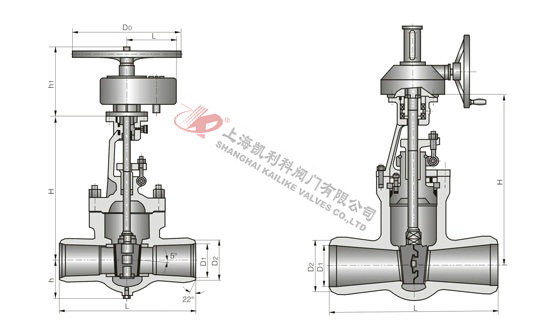 Z561H焊接閘閥(傘齒輪)外形結構圖